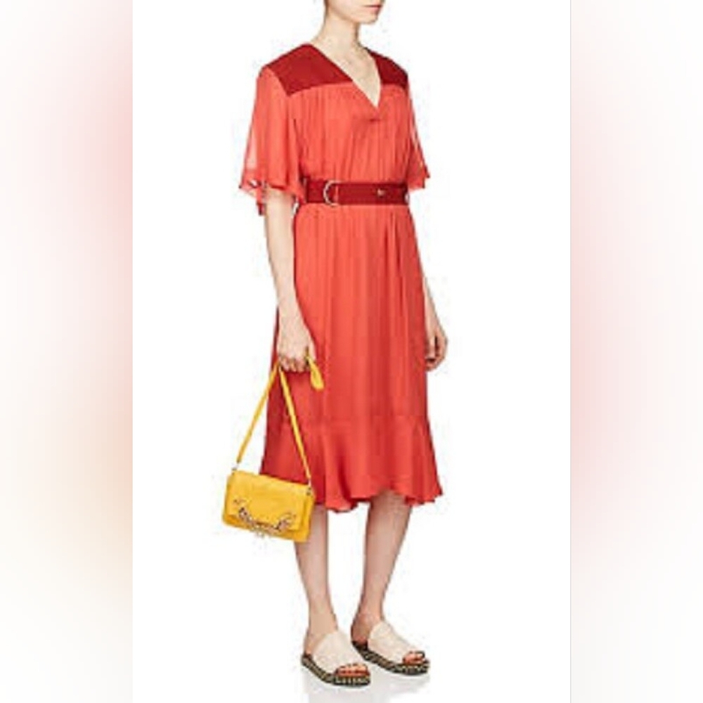 Chloe Belted Red Silk-Blend Dress
